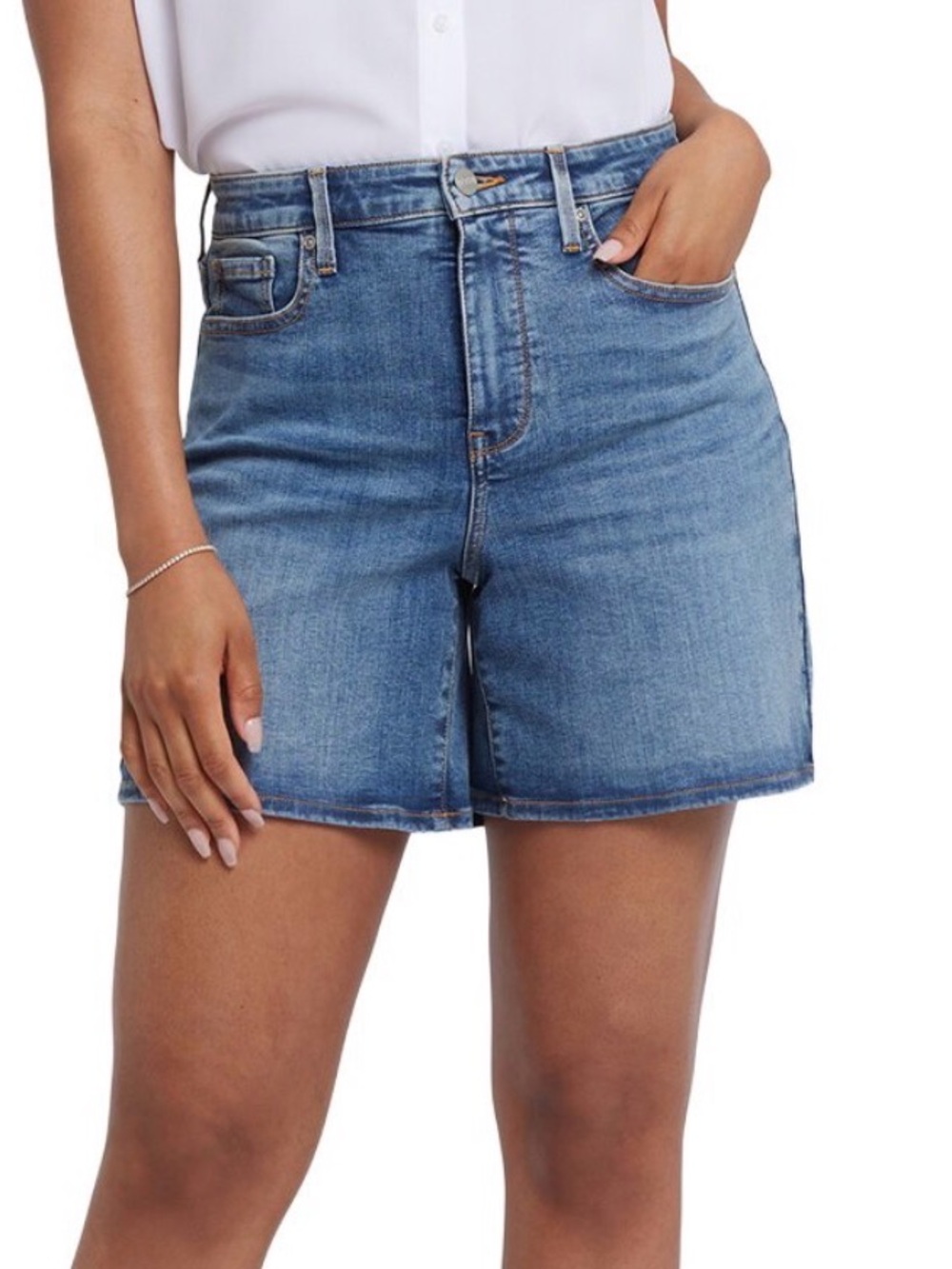 High-Rise Denim Shorts in Blue - Women